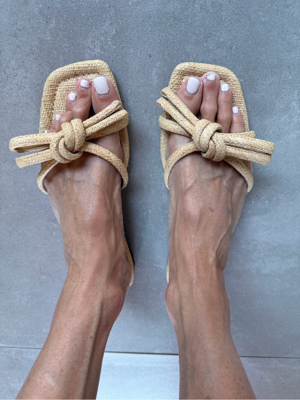 Loeffler Randall Knotted Raffia Slide Sandals in Beige
